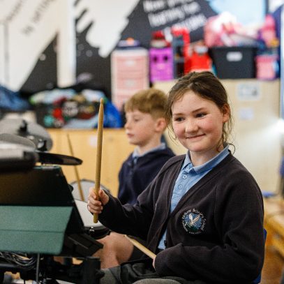 Student at drums